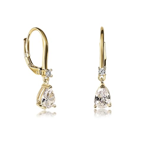 Zavana Petites Boucles d'Oreilles Pendantes pour Femme et Jeune Fille, Boucles d'Oreilles Or Jaune en Goutte, Boucles d'Oreilles Femme Or avec Pierres en...