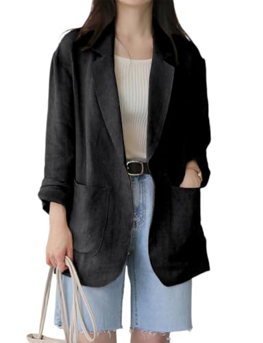 Kinghua Linen Blazer Women Casual Long Sleeve Jackets Spring Summer 2025 Lightweight Business Tops