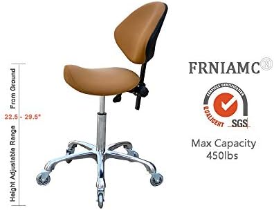 FRNIAMC Adjustable Saddle Stool Chairs with Back Support Ergonomic Rolling Seat for Medical Clinic Hospital Lab Pharmacy Studio Salon Workshop Office and Home … (with Backrest, Camel)