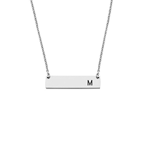 JJTZX Silver Initial Bar Necklace Engraved Name Bar Pendant Wedding Initial Bridesmaid Gift (M)