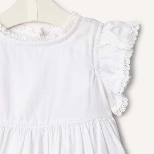 Amazon Essentials x Sofia Grainge Baby Girls' Tiered Flounce Dress, Soft Cotton Sateen, Ruffle Sleeves with Lace Trim, White, 24 Months - image 5