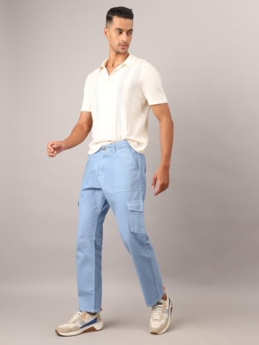 Image of AVANOVA Bell-Bottom Men Cargo Jeans II Men Cargo Pants II Denim Cargo for Men II Cotton Pant II Wide Legs II Flap Pockets II Cargo for Men (Jeans-119)