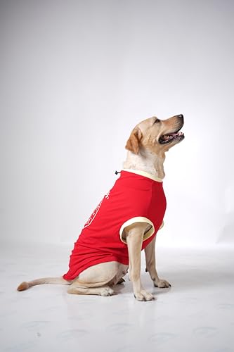 Image of Thunder Tails Premium Cotton Dog T-Shirt | Adjustable Neck | for Large Dogs| Red | 4XL | for Labrador