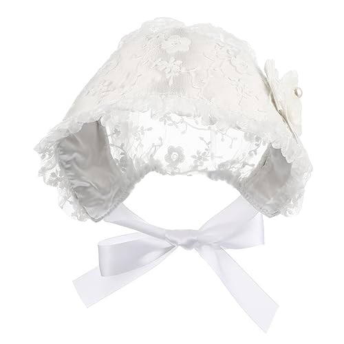 Adjustable White Lace Cap for Years Old Soft Breathable Princess Bonnet with Comfortable Fit for Daily Wear Outings and Photo Props