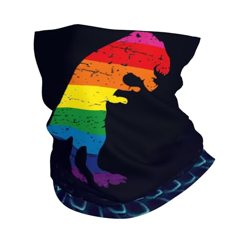 THWGSOFPO Rainbow Dinosaur Silhouette On Black Gay Pride Dinosaur Neck Gaiter Face Mask Balaclava Protection Breathable Bandanas Scarf Face Cover For Men Women