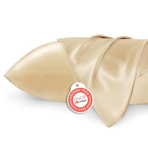 Image of Bedsure King Size Satin Pillowcase Set of 2 - Champagne Gold Silky Pillow Cases for Hair and Skin with Envelope Closure, Similar to Silk Pillow Cases, Gifts for Women Men, 20x36 Inches, 2pcs