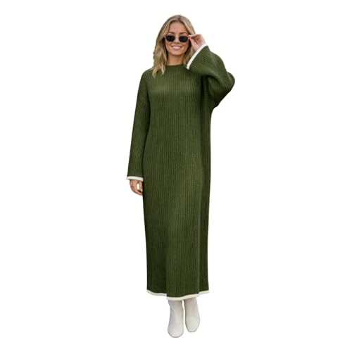 Robe longue à manches longues femme tricot côtelé d'hiver doux chic