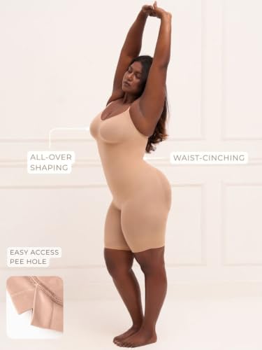 Image of UNDERNEAT Womens Seamless Mid-Thigh Bodysuit | Full Bodyshaper with Adjustable Straps | Made with Premium Airflow+ Fabric | Tummy and Thigh Control Shapewear | All Day Comfort Wear