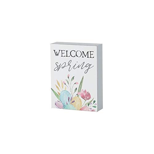 Collins Painting 'Welcome Spring' Mini Floral Wood Easter Block Sign for Desk or Tabletop Home Decor