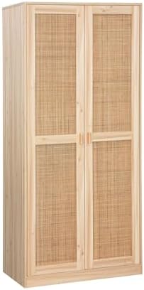 sweeek - Armoire Dressing cannage et Effet Bois. 2 Portes avec pe...