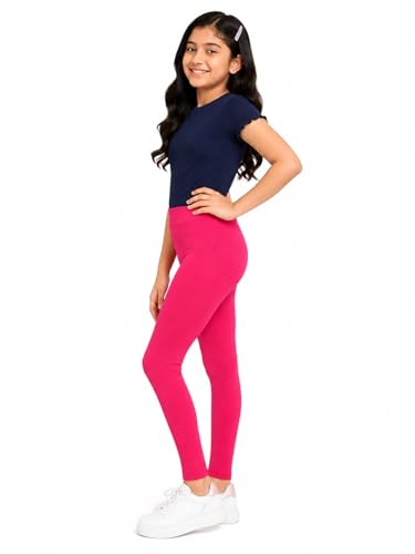 Image of BODYCARE Girls Cotton Stretch Leggings, Elastic Waist Ankle Length Leggings for Kids, Soft