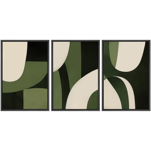 SIGNWIN Framed Canvas Print Wall Art Set Green Geometric Abstract