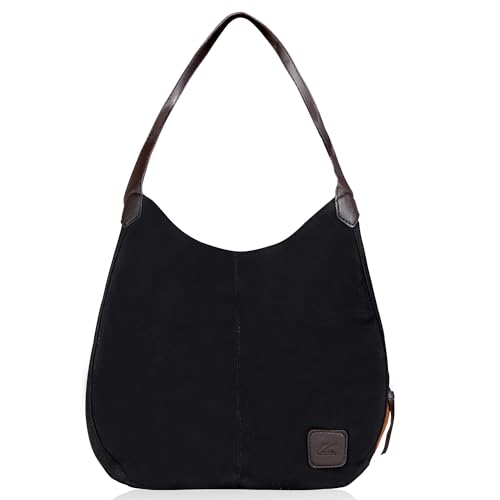 Image of HUGGI Hobo Bags for women | Faux Canvas Material with improve strap & zipper | Elegant hand bag for women in office, function | 33 x 12 x 32 cm (canvas Black)