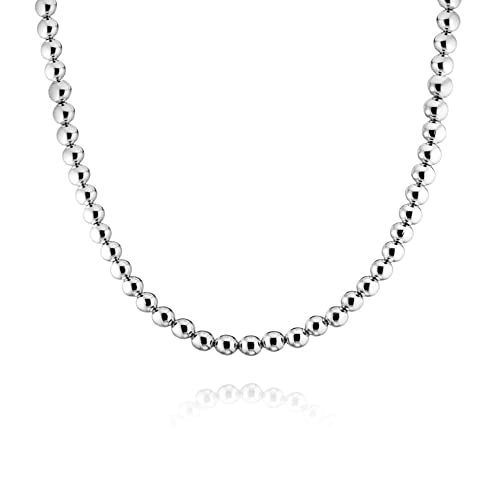 Savlano 925 Sterling Silver 6MM Handmade Bead Ball Strand Chain Necklace For Women - Made in Italy Comes With a Gift Box