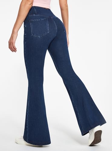 Ewedoos Flare Bell Bottom Jeans for Women Jeggings Tummy Control High Waisted Stretchy Crossover Pull On Jeans4