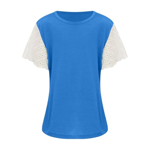 Girls Short Cap Sleeve T Shirts 𝗥uffle Sleeve Solid Color Tops Kids Crew Neck Casual Loose Summer Tops4