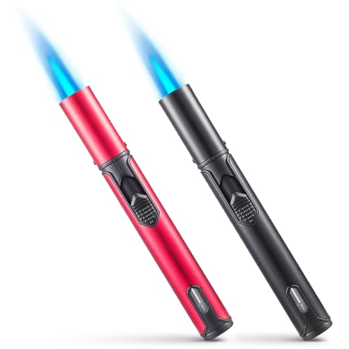 Urgrette 2 Pack Butane Torch Lighter 6-inch Refillable Pen Lighter Adjustable Jet Flame Butane Lighter for Grill BBQ Candle Camping (Gas Not Included) Raven & Ruby