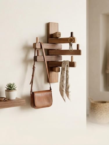 Modern Wooden Wall Mount Coat Rack, Decorative Hanging Organizer ...
