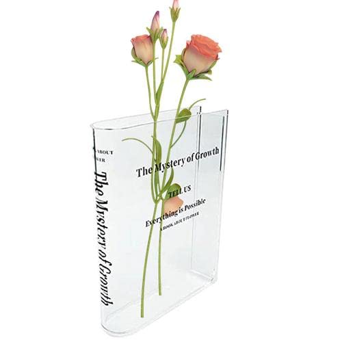 Book Vase Transparent Book Shaped Vase for Flowers, The Mystery of Growth Clear Flower Vase, Transparent Artistic Acrylic Book Vase, Home Desktop Decoration, Gifts