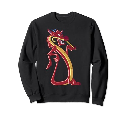 Sweatshirt Disney Mulan Mushu Neon noir imprimé pull oversize col rond pour adolescent et adulte