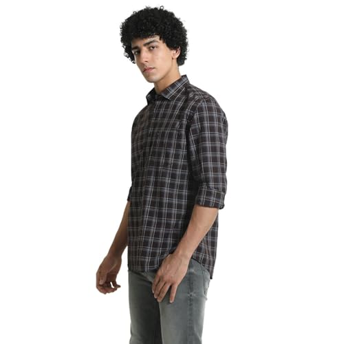 Image of BASICS 100% Cotton Checked Shirt for Men | Slim Fit | Everyday Smart Casual Wear | Full Sleeve