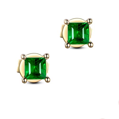 Daesar 18K Yellow Gold Earrings Women Square 0.43Ct Emerald Earrings Vintage Stud Earrings Gold #TOP8