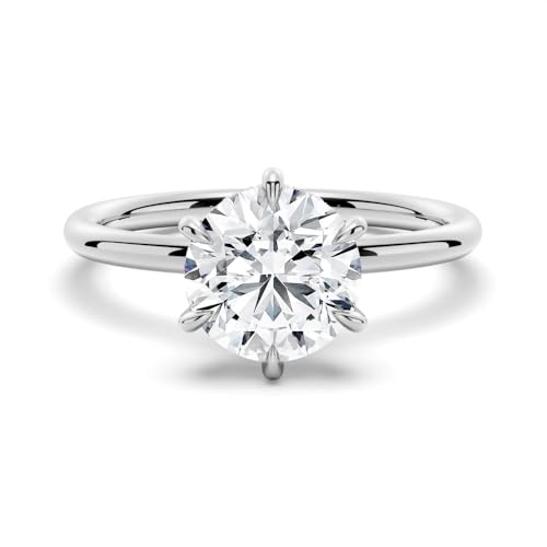 MSBLUE® 1ct Moissanite Engagement Ring, Solitaire Round Cut with Hidden Halo, 14K Gold Vermeil with Rhodium Finish