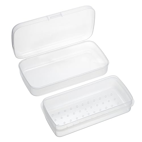 OGANAZI Plastic Nail Art Tool Disinfection Box with Tray, Nail Art Sterilizer Cleaning Tray, Storage and Sterilization Tray for Nail, Tweezers, Hair Cutter Manicure Nail Art Tool, Clear, 20.5*10.5*5cm