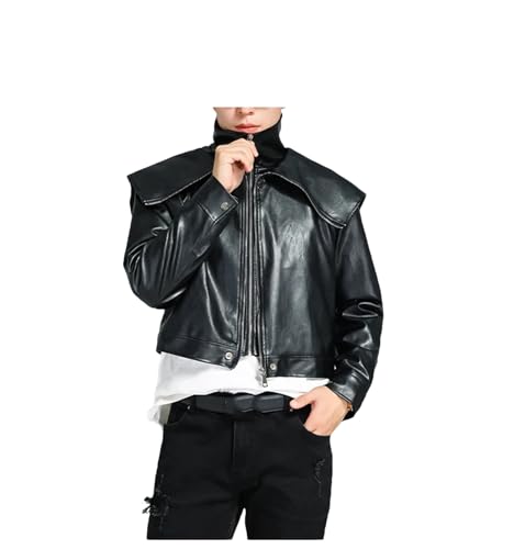 Veste en cuir PU hommes manteau court zippé manches longues motard