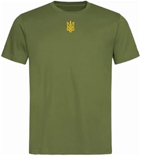 Ukrainian Symbol Volodymyr Zelensky T-Shirt for Men with Embroidered Ukrainian Tryzub from Ukraine - Ukraine Army (as1, Alpha, m, Regular, Regular, Military Green)