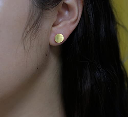 Wicary 14K Gold Plated Sterling Silver Curved Round Stud Earring Brushed Disc Gold Earrings for Women3