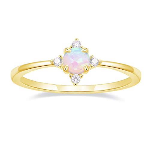 SHINYSO 14K Gold Plated Wedding Band for Women Thin Stackable Rings Opal Dainty Cubic Zirconia CZ Promise Engagement Ring Size 4-10