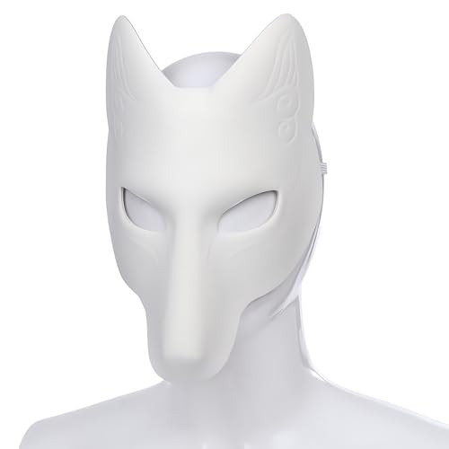 Alodidae Fox Mask 3 Pcs DIY Animal Masquerade Masks White Paintable Halloween Party Wolf Cosplay Costume Accessory