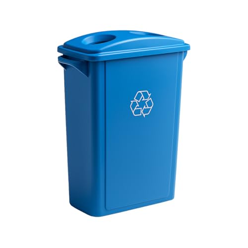 Image of 16 Gallon Slim Rectangular Garbage Can - with Bottle /Can Lid - Blue
