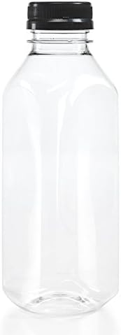 (100) 16 oz. Clear Food Grade Plastic Juice Bottles with Tamper Evident Caps (Square) 100/pack (16 oz.)