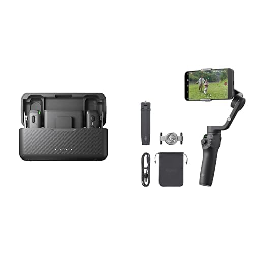 Bundle DJI Osmo Mobile 6 Premium Vlogging, nacelle intell. pour tél., suivi d’objet, barre d’extension intégrée, stabil. Android &amp; iPhone, gris ardoise avec DJI Mic (2 TX + 1 RX + Boîtier de recharg.)