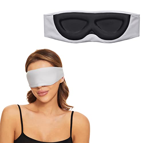 Upgraded & Contoured ALASKA BEAR Sleep Mask Headband Design, Blindfold Eye Mask for Women Men 100% Blackout for Meditation Travel Sports, All Sleeping Positions (Silver)
