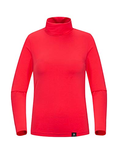 Modern-Tee Women's Long Sleeve Turtleneck Knit Cotton Stretch Pullover Top Crew Neck Casual T-Shirt Hot Pink #TOP1