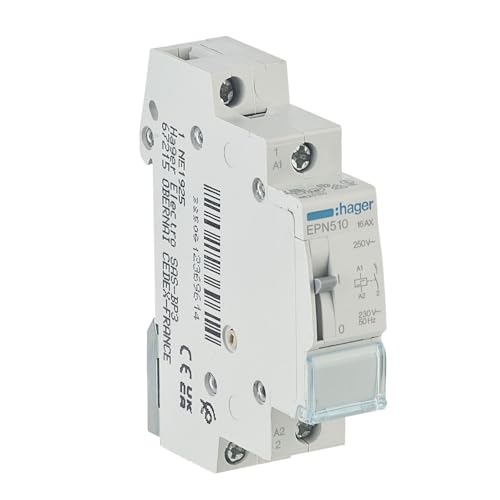 Télérupteur électrique Hager EPN510 | Fonctionnement avec tension de bobine 230 V | Puissance de commutation jusqu'à 250 V 16 A