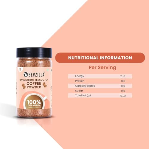 Bevzilla 75g Butterscotch Flavored Coffee Powder Jar | Premium Arabica Coffee | Ideal for Espresso, Latte & Cappuccino | Hot & Cold Coffee Brews