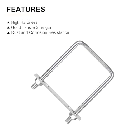 Image of DTGN M10x85x125mm(ThreadxWxL) Square U Bolt - 2Pack - Good for Trailer Pipe Replacement Parts - 304 Stainless Steel U Shape Bolts