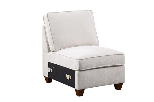 Image of Ball & Cast 127 inch L-Shaped Sectional Couch with Movable Ottoman&6 Throw Pillow,7 Seat Chenille Upholstered Sofa W /2 Cup Holder,USB Port&Hidden Storage Box,DIY Combination,for Livingroom,Apartment,Beige
