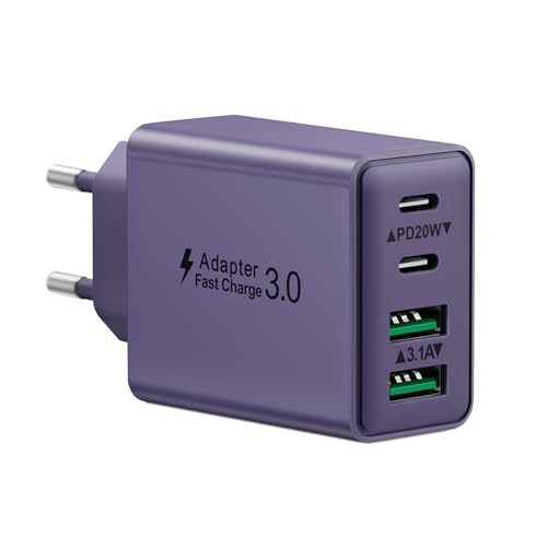 Cargador USB C, 40W Cargador iPhone Carga Rapida USBC Enchufe Múltiple 4-Puertos PD+QC Rápido Pared Adaptador Tipo C para iPhone 16 15 14 13 12 11 Pro MAX Plus,iPad,Samsung S24 S23 Fast Charger