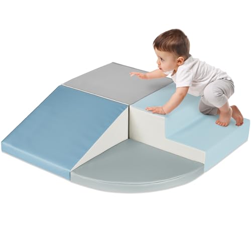 Image of Best Choice Products Soft Foam Climbing Blocks for Toddlers, 4-Piece Baby Play Set, Easy-Clean Vinyl Foam Shapes, Safe Certified Materials, Early Learning Motor Skill Development Toy - Blue