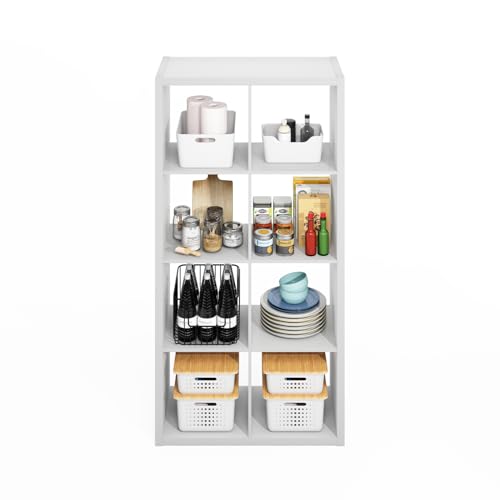 Image of Furinno HERMITE Kitchen Island, 8-Cube Coffee Bar, Extra Thick Kitchen Storage, Bakers Rack, for Pantry Organizers and Storage, Kitchen Organization, White