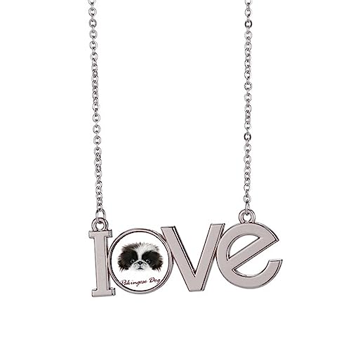 Collier pékinois noir et blanc taille M : bijou pendentif chien