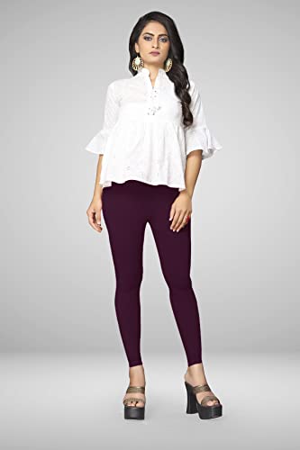 Image of Women's Cotton Skinny Leggings with Ankle Length Solid Pattern Mid Rise and Elastic Closure | Cotton Skinny Leggings for Womens
