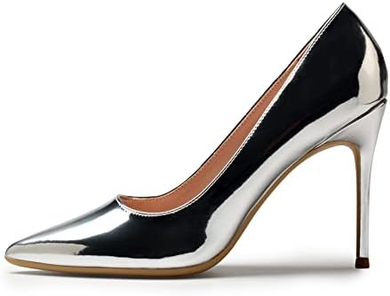 GENSHUO High Heel, 10cm/3.94 Inch Stiletto High Heel Shoes for Women Pointed Toe Party Evening Dress Pumps Prom (Silver, Numeric_8)