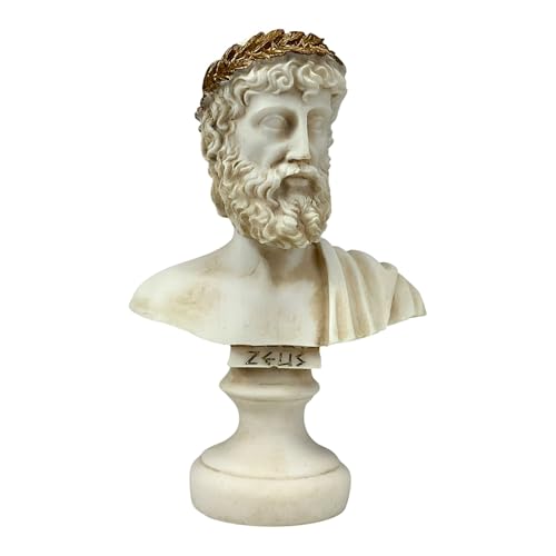 Zeus - Statua a busto greco romano re degli dei, scultura in alabastro grigio fuso realizzata a mano in Grecia, decorazione mitologica classica (15 cm)