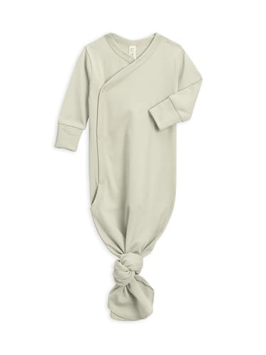 Image of Colored Organics Baby 100% Organic Cotton Knotted Gown - Infant Indy Kimono Wrap Front Tie Knot with Mitten Cuffs
